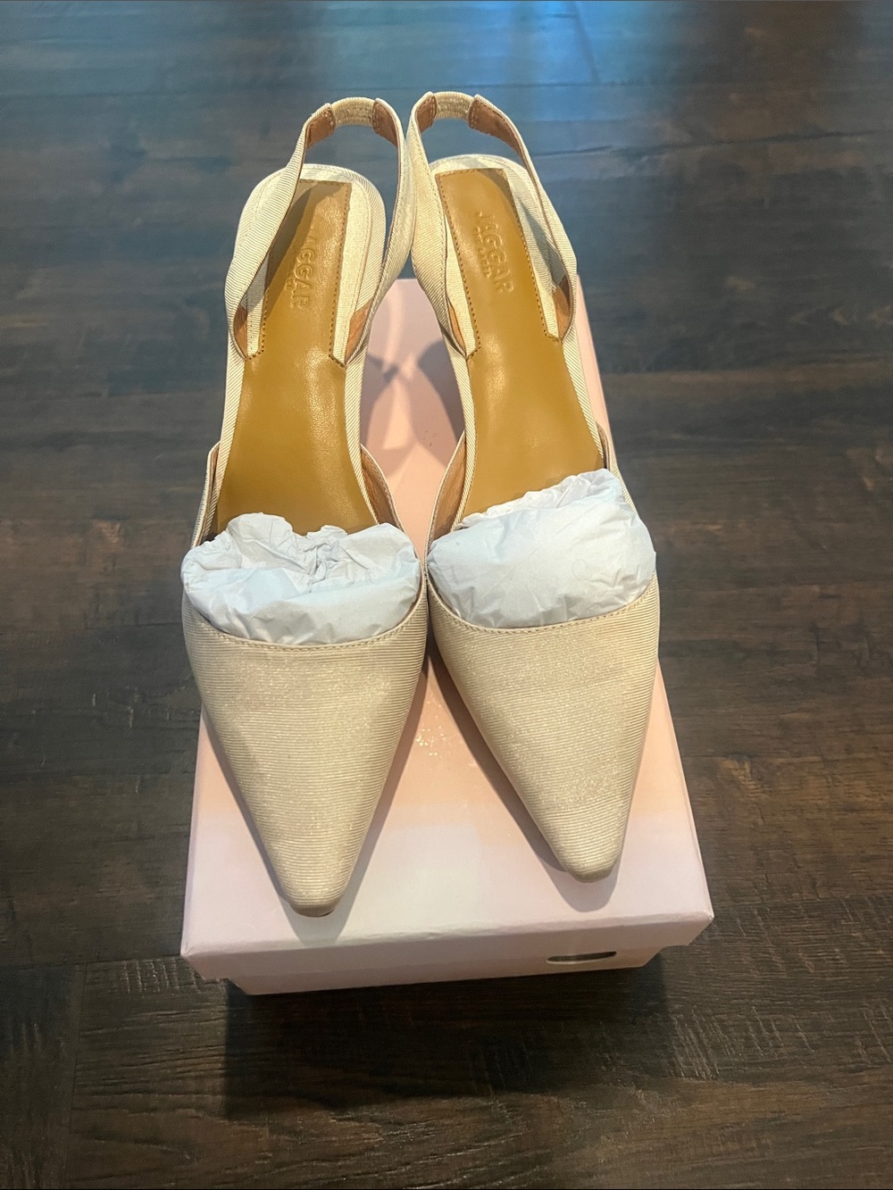 Pointed Slingback Heels in Light Beige by Unknown